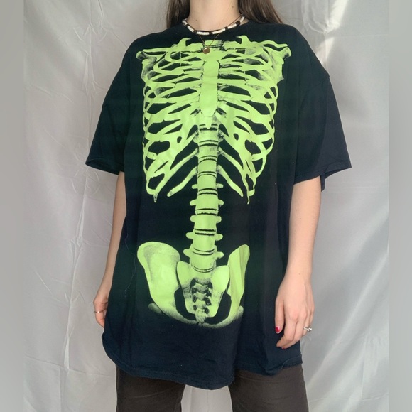 Fruit of the Loom Other - Vintage Fruit of The Loom Glow In The Dark Skeleton Black T-shirt Mens Size 2XL